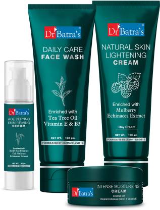 Dr Batra's Age Defying Skin Firming Serum - 50 G, Face Wash Daily Care - 100 gm, Natural Skin Lightening Cream - 100 gm and Intense Moisturizing Cream -100 G (Pack of 4)