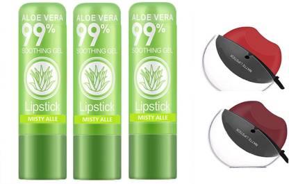 MISTY ALLE COMBO OF 3 ALOEVERA WITH 2 SHAPED (RED+ MAROON) LIPSTICKS