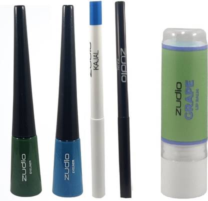 zudio EYELINER -2,KAJAL-2,LIP BALM -1 PACK OF 5 D