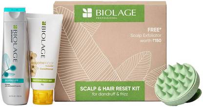 BIOLAGE Scalp & Hair Reset Kit | Anti-Dandruff Shampoo , Anti-Frizz Conditioner, FREE Scalp Massager (3 Items in the set)