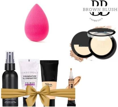 brown blush MAKEUP FIXER WITH PRIMER AND FOUNDATION ,CONCEALER WITH COMPACT