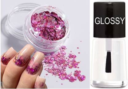 THTC NAIL SHINY GEL POLISH WITH PINK CHUNKY GLITTER