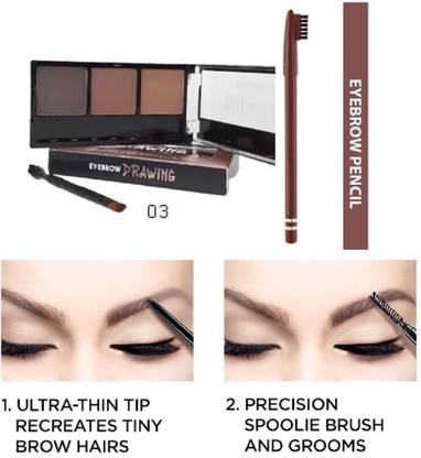 Facejewel Eyebrow Enhancer Powder With Brush & Brown Eyebrow Pencil Combo -2pcs