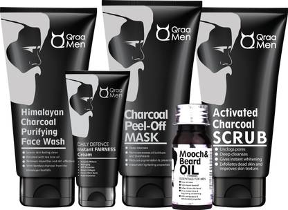Qraa Men Charcoal Kit : Scrub, Face