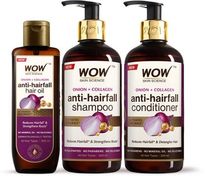 WOW SKIN SCIENCE Red Onion Black Seed Oil Ultimate Hair Care Kit (Shampoo + Hair Conditioner + Hair Oil)- Net Vol