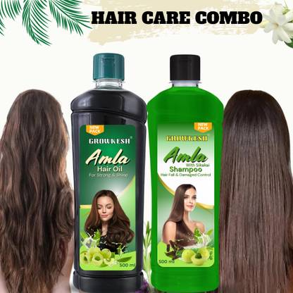 Growkesh Amla Hair Care Combo Oil & Shampoo for Scalp Cleansing & Smoothening Hair - 500ml