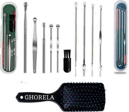 ghorela g 1 Blackhead Remover Tool Set + 1 Ear Wax Remover Tool Set + 1 Flat Hair Brush (Pack of 3)
