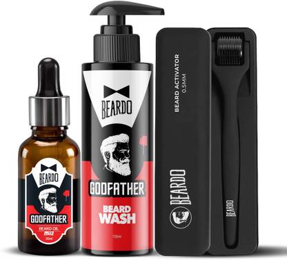 BEARDO Godfather Pro Combo (Godfather Beard Oil 30ml,Godfather Beard Wash 100ml,Beard Activator 0.5mm)