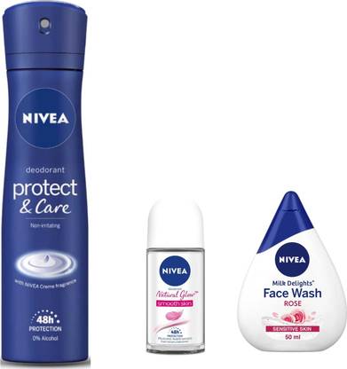NIVEA Protect & care Female Deo and NG Smooth Skin 25ml Roll On Rose 50ml FSet of 3pc