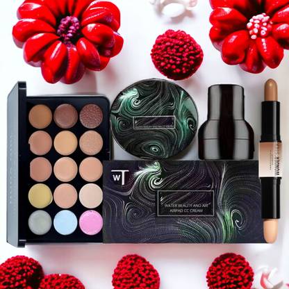 HUDA CRUSH Beauty Valentine Day Gift for Girlfriend - Concealer Palette Foundation Sponge 2in1 Highlighter & Contour Stick for Face Makeup