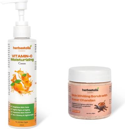 HERBASTELLA Combo Moisturizing cream and Scrub with kesar channdan