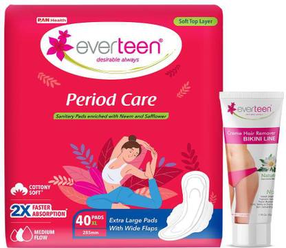 everteen Period Care XL Soft 40 Pads and Natural Bikini Line Hair Remover Cream 50g