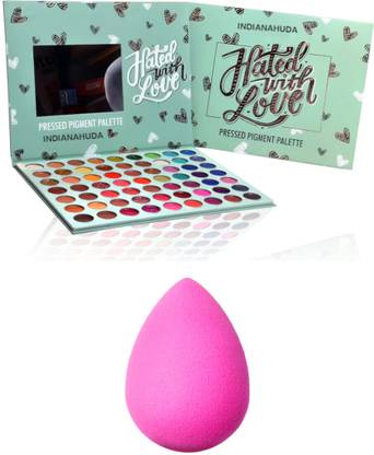 INDIANA HUDA Beauty 63 Color Matte Shimmer Glitter Hated with Love EyeShadow Palette & Makeup Blender Sponges Puff