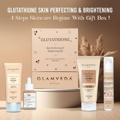 GLAMVEDA Glutathione Skin Lightening & Brightening 4-Step Skincare Routine With Premium Gift Box |Reduces Dark Spots & Hyperpigmentation