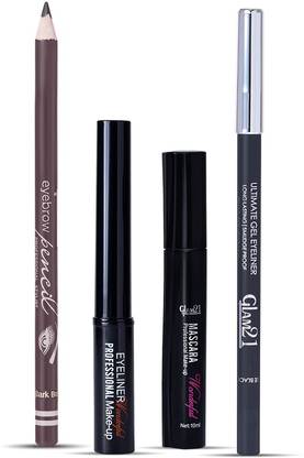 Glam21 Eyes Makeup Kit with Eyeliner + Mascara + Gel Eyeliner Kajal & Eyebrow Pencil