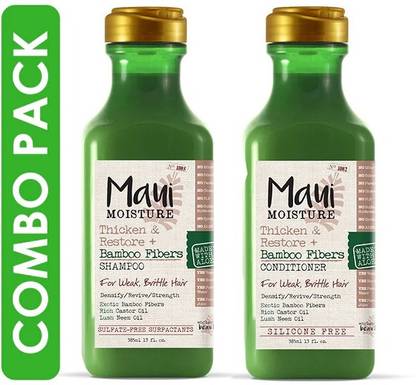 MAUI Moisture Thicken & Restore Bamboo Fibers Shampoo & Conditioner For Weak Brittle Hair (Sulphate Free)