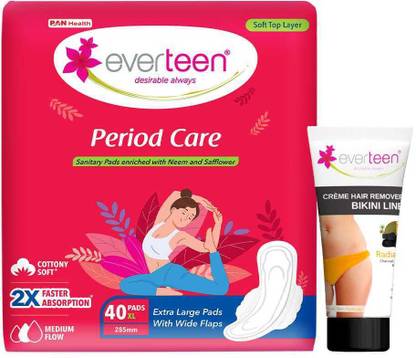 everteen Period Care XL Soft 40 Pads and Radiance Bikini Line Hair Remover Cream 50g