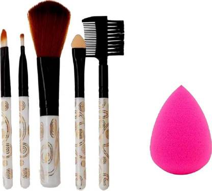 RTB 5PC MAKEUP BRUSH SET + MAKEUP BLENDER PUFF COMBO (SET OF 2)