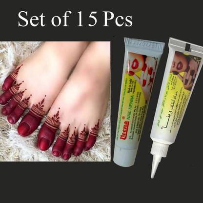 Veena Instant Dark Red Mehendi Tattoo Paste Tubes (15pieces In Each Box)
