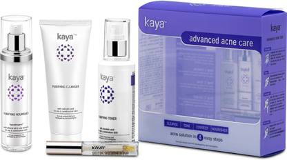 KAYA Advanced Acne Care Kit, Cleanser + Toner + Moisturizer + Spot Corrector, Set of 4