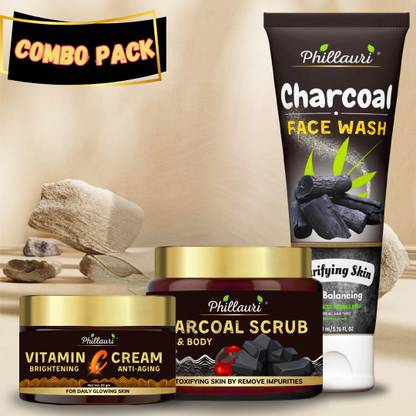 Phillauri Charcoal Skin Care Combo For Natural Glowing Tan Removal And Skin Brightning