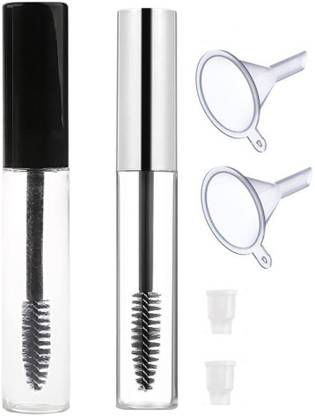 VASADIGITAL 2pcs 10ml Reusable Silver and Black Empty Mascara Bottle Tube Container With 2 Pcs Stopper and 2 Pcs Funnel