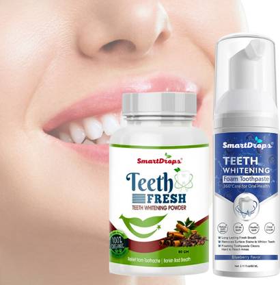 smartdrops White Toothpaste Form & Teeth Whitening Powder For Men and Women, White Teeth