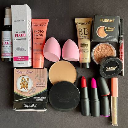Flemmi Professional Face Makeup Combo Kit |Fixer,Primer,Foundation,Compact,Lipstick etc