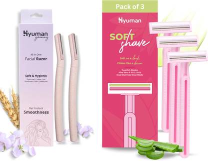 Hyuman Face Razor 2 + SoftShave Razor Pack of 3, Women