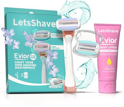 LetsShave Evior Trial Pack Shaving Kit for Women, 1 Handle + 2 Blades & Body Lotion