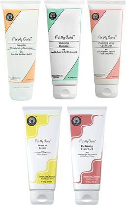Fix My Curls Everyday Moisturizing Shampoo, Cleansing Shampoo, Hydrating Deep Conditioner, Defining Hair Gel And Leave In Cream 100 G Each 5 Step Pack