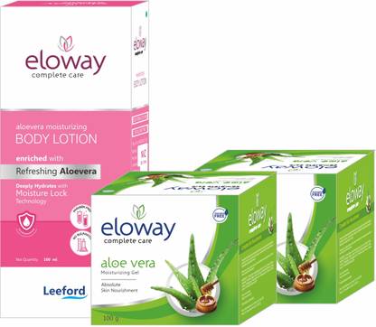 Eloway Aloe Vera Moisturizing Body Lotion 100ml & (2) Aloe Vera Gel 100g Combo Pack
