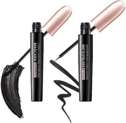 Lakyou Beauty Matte Eyeliner Jet Black, long lasting curling Mascara, Eyeliner mascara combo