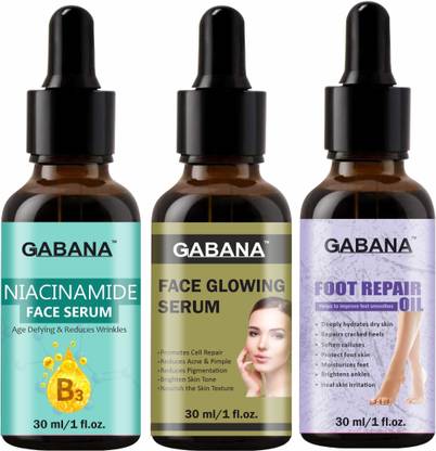 GABANA Niacinamide Anti Wrinkle Serum & Face Glowing Serum & Foot Repair Oil (Each 30ml)