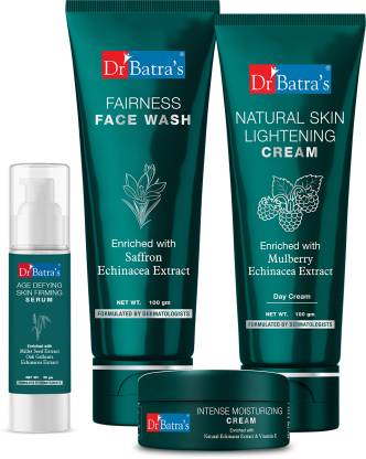 Dr Batra's Age Defying Skin Firming Serum - 50 G, Fairness Face Wash 100 gm, Natural Skin Lightening Cream - 100 gm and Intense Moisturizing Cream -100 G (Pack of 4)