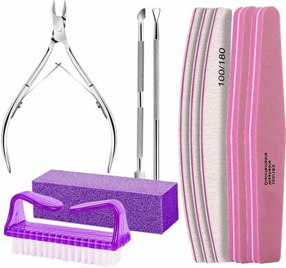 Gleevia Nail Cuticle Remover Kit with Nail File & Buffer, Buffer Block, Cuticle Nipper, Peelar & Pusher for Nail Care Combo