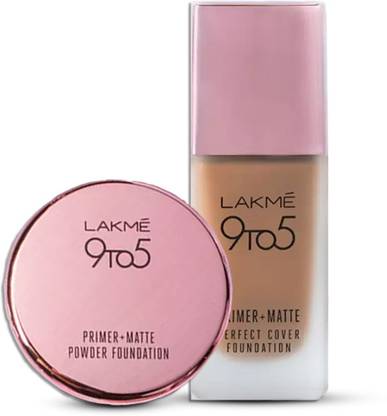 Lakmé 9 to 5 Primer+Matte Pwdr Compact Rose Silk + Perfect Cover Foundation Warm Beige