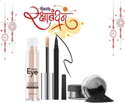 WOONGMI Eye makeup primer + Sketch black eyeliner + Black eyeshadow glitter For Smokey Eye Makeup