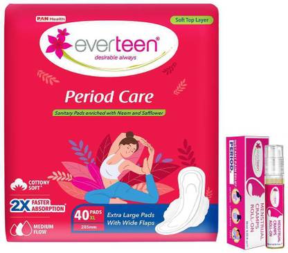 everteen Period Care XL Soft 40 Pads and Menstrual Cramps Roll-On 10ml