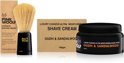 Pink Woolf Shaving Kit for Men - Includes Soft Shaving Brush and Shaving Cream