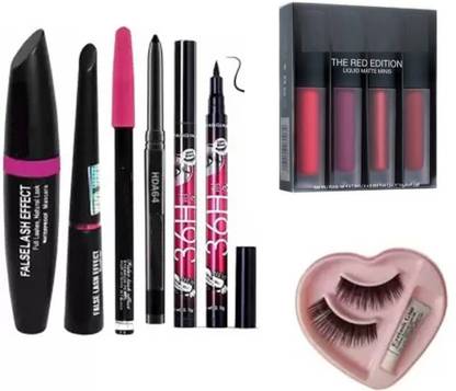 Beauzy Eye and Lips Makeup Combo 5 Includes 3in1 Mascara, 36H Pen black eyeliner, Black Kajal, 4in1 Matte Liquid Lipsticks