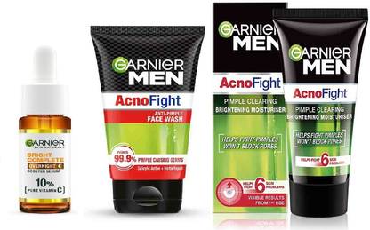 GARNIER MEN ACNO FIGHT CREAM-45g + ACNO FIGHT FACW WASH-100g + OVERNIGHT SERUM 10% PURE VITAMIN C-15ml