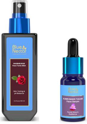 Blue Nectar Kumkumadi Tailam Face Serum with Saffron(10ml) & Face Tonic Mist (100ml)- Set of 2 Item