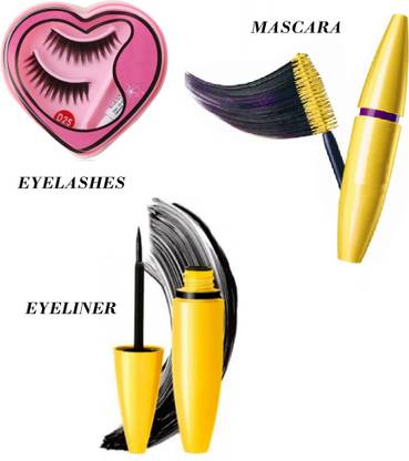 KAIASHA DAILY USE MAKE UP COMBO KIT, YELLOW MASCARA, EYELINER,HEARTSHAPE EYELASHES