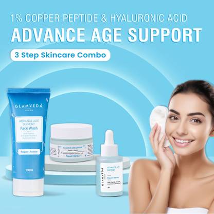 GLAMVEDA 1% Copper peptide Anti Ageing 3 Step Skincare Combo for Women | Multi Peptides & Hyaluronic Acid | Reduces Fine Lines & Wrinkles