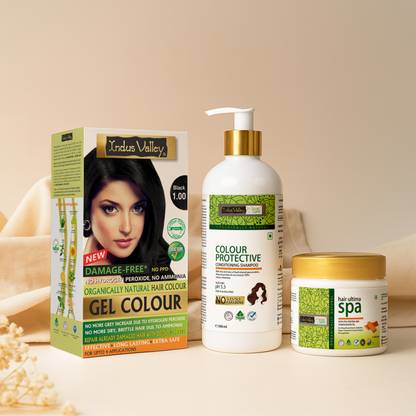 Indus Valley Natural Damage Free Gel Black Colour With Colour Protection Shampoo (200 ml) + Hair Ultima Spa (175 ml)