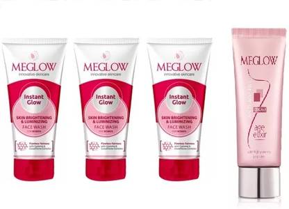 meglow Instant Glow Skin Brightening Facewash(210 g)+Anti-Ageing Cream 30g Age Elixir