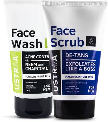 USTRAA Face Wash Neem & Charcoal & Face Scrub De-Tan - Effective Tan Removal