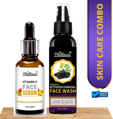 Phillauri Vitamin C Face Serum and Neem Charcoal Facewash Skin Care combo kit