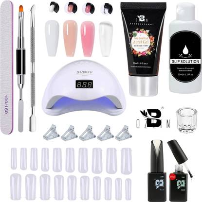 BOZLIN Premium Poly Nail Gel Nail Extension Set With 4 Tubes, Top & Base Coat & UV Led Nail Lamp (Multicolour)